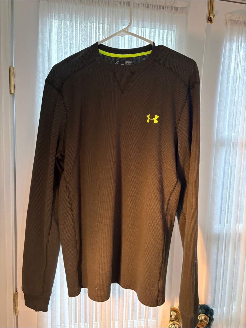 Under Armour Men’s Black Long-Sleeve Crew Shirt with Yellow Logo